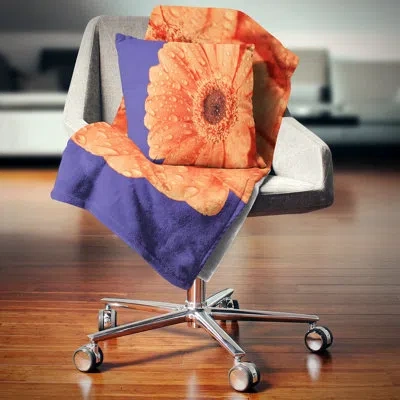 Design Art Orange Daisy On Purple Background - Floral Printed Pillow