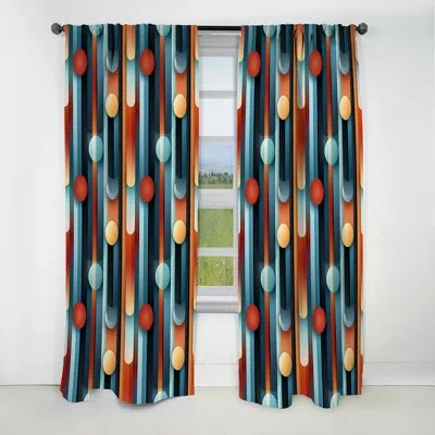 Design Art Orange Futuristic Stripe Symphony Matrix - Stripped Striped Blackout Curtain - 1 Panels In Blue;orange