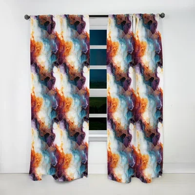 Design Art Orange Galactic Dreams Marble Dreams - Glam Curtain - Velvet Room Darkening - 1 Panel
