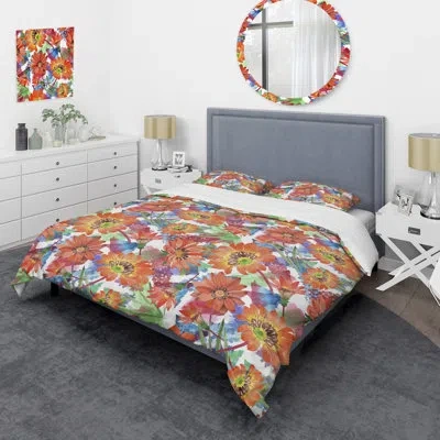 Design Art Orange Gazania Flowers Orange Microfiber Duvet Cover Set