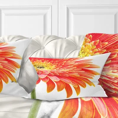 Design Art Orange Gerbera On White Background - Floral Printed Throw Pillow