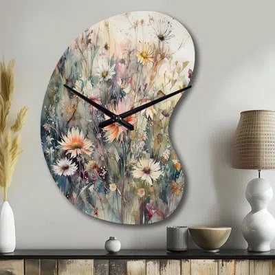 Design Art Orange Green Daisy Tranquility - Boom Shape Daisy 3d Wall Clock In Green;orange