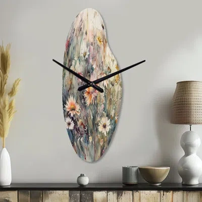 Design Art Orange Green Daisy Tranquility - Daisy Asymmetrical Metal Wall Clock, Orange Curved Metal Wall Clock In Green;orange