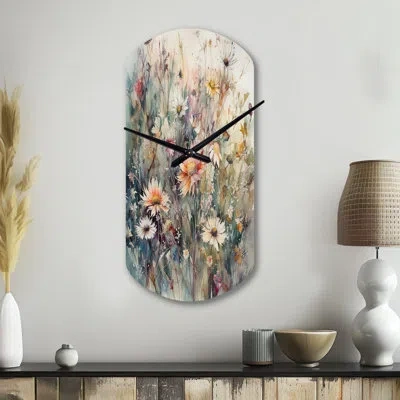 Design Art Orange Green Daisy Tranquility - Daisy Cylinder Metal Wall Clock, Orange Asymmetrical Wall Clock Pri In Green;orange
