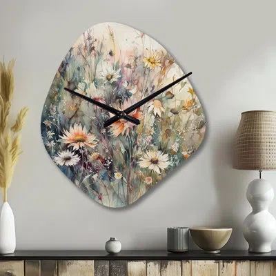 Design Art Orange Green Daisy Tranquility - Daisy Unique Shape Metal Wall Clock, Traditional Freeform Wall Cloc In Green;orange