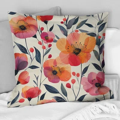 Design Art Orange Green Floral Fusion Gardens I - Modern Throw Pillow In Green;orange