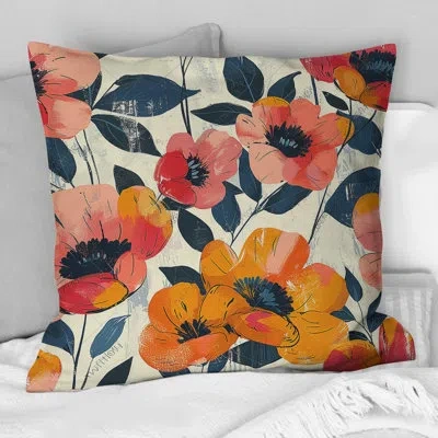 Design Art Orange Green Floral Fusion Gardens Ii - Modern Throw Pillow In Green;orange
