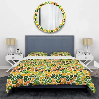 Design Art Orange Green Polka Dot Iii - Polka Dot Duvet Cover Set In Green;orange