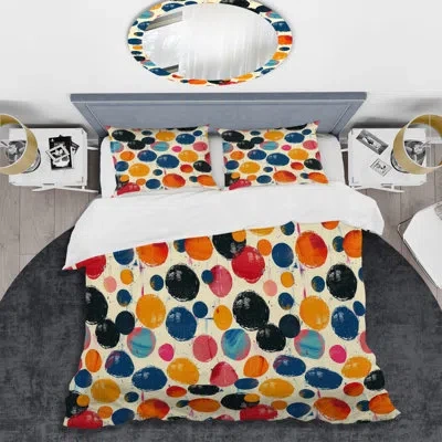 Design Art Orange Green Polka Dots Vii - Polka Dots Duvet Cover Set In Green;orange