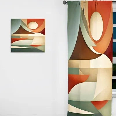 Design Art Orange Green Symmetrical Visions - Modern Velvet Curtain - Room Darkening - 1 Panel In Green;orange