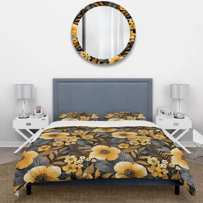 Design Art Orange Green Tropical Flowers I - Tropical Flowers Duvet Cover Set In Green;orange