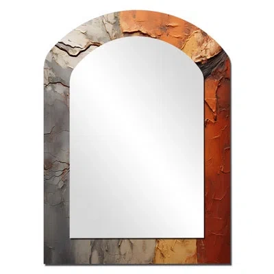 Design Art Orange Grey Abstract Redwood Tree Collage - Redwood Asymmetrical Unique Mirror, Traditional Arch Lar In Brown;gray;orange;cream