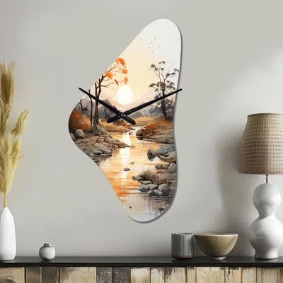 Design Art Orange Grey African Valley - Africa Landscape Unique Shape Metal Wall Clock, Orange Asymmetrical Clo In Gray;orange