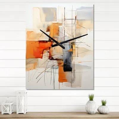 Design Art Orange Grey Line Art Abstract Expressionism - Abstract Wall Clock Oversized In Gray;orange