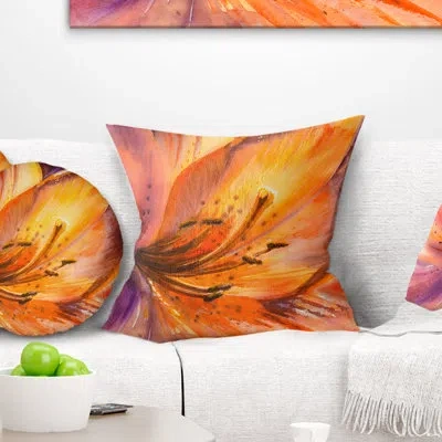 Design Art Orange Lily Flower - Floral Printed Pillow