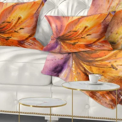 Design Art Orange Lily Flower - Floral Printed Throw Pillow