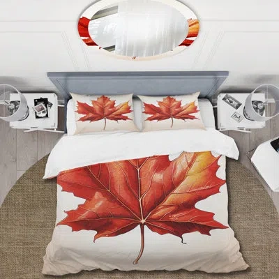Design Art Orange Maple Leaf Beauty I - Tree Maple Duvet Cover Set