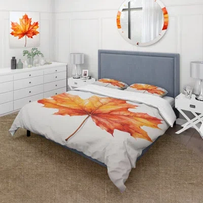 Design Art Orange Maple Leaf Beauty Ii - Tree Maple Duvet Cover Set