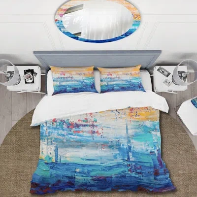 Design Art Orange Meets Blue Abstract - Modern Duvet Cover Set - Microfiber Polyester In Blue,orange
