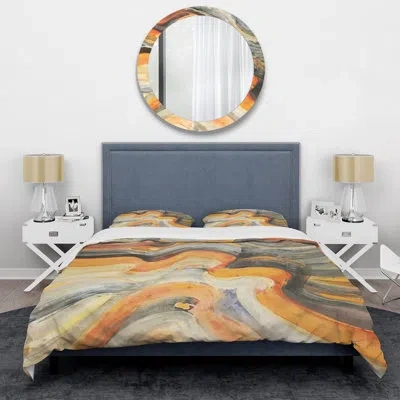 Design Art Orange Microfiber Modern & Contemporary Duvet Cover Set
