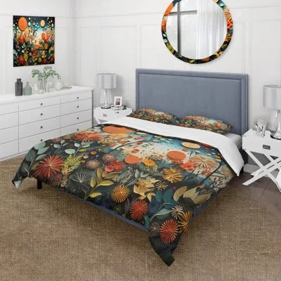 Design Art Orange Mid Century Natures Harmony Iii - Abstract Midcentury Duvet Cover Set In Orange;teal