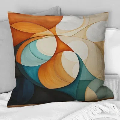 Design Art Orange Mid Century Organic Harmony I - Abstract Midcentury Printed Throw Pillow In Blue;orange