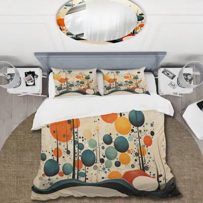 Design Art Orange Mid Century Organic Harmony Ii - Abstract Midcentury Duvet Cover Set In Black;orange