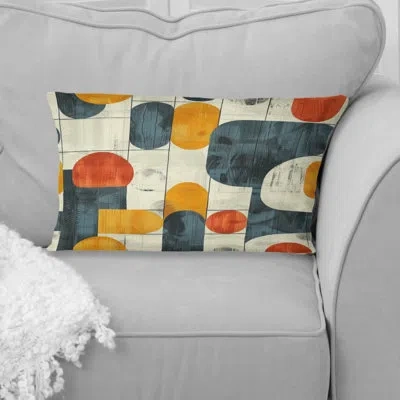 Design Art Orange  Midcentury Shapes Ii - Midcentury Lumbar Pillow In Green;orange