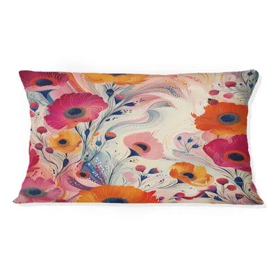 Design Art Orange Pink Floral Fantasy Gardens - Modern Lumbar Pillow In Pink;orange