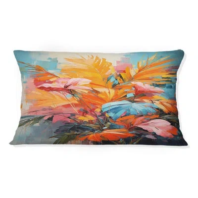 Design Art Orange Pink Palm Trees Abstract I - Palms & Palm Trees Printed Throw Pillow In Pink;orange