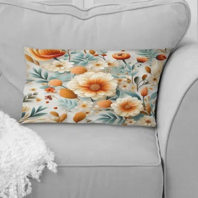 Design Art Orange Poppies Garden Serenety - Floral Printed Pillow In White;orange