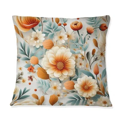 Design Art Orange Poppies Garden Serenety - Floral Printed Throw Pillow In White;orange