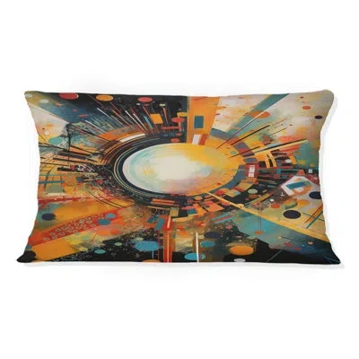 Design Art Orange Retro Vibe Background Iv - Abstract Geometric Printed Throw Pillow In Blue;orange