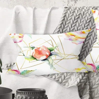 Design Art Orange Rose Flower Retro Pattern - Mid-century Modern Printed Throw Pillow