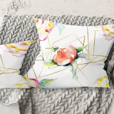 Design Art Orange Rose Flower Retro Pattern - Mid-century Modernprinted Throw Pillow In Pink