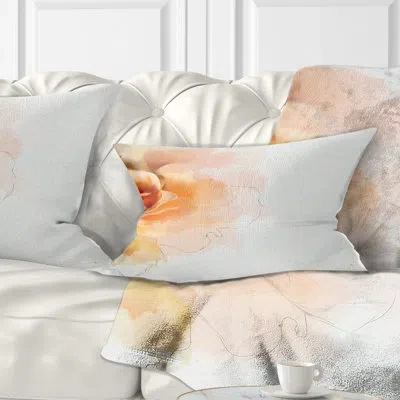 Design Art Orange Rose Flower Watercolor - Floral Printed Throw Pillow