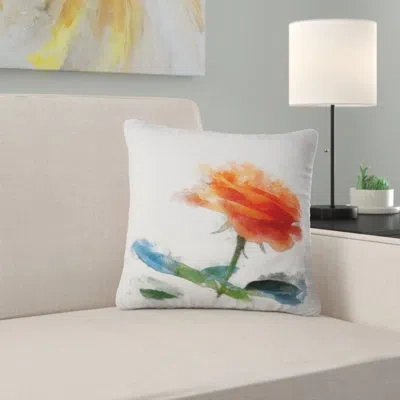 Design Art Orange Rose Flower With Splashes - Floral Printed Pillow