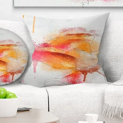 Design Art Orange Rose Watercolor - Floral Printed Pillow