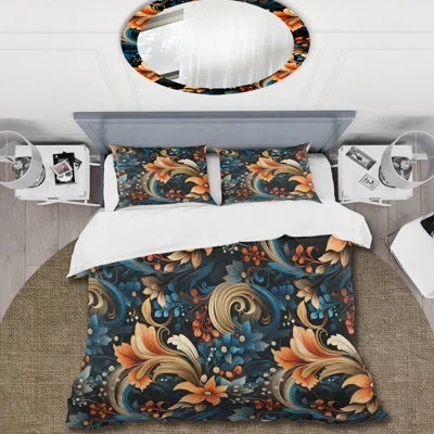 Design Art Orange Rustic Paisley Radiant Gardens Duvet Cover Set In Blue;orange