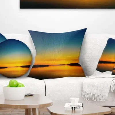 Design Art Orange Sunset Over River - Beaches Printed Pillow