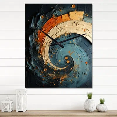 Design Art Orange Teal Abstract Spirals Ii - Abstract Spirals Modern Wall Clock In Orange;teal