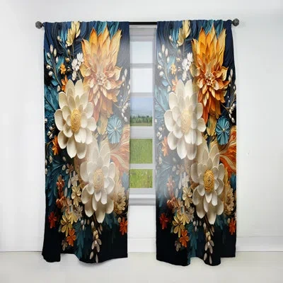 Design Art Orange Teal Botanical Whirlwind Ii - Abstract Botanicals Curtain - Velvet Room Darkening - 1 Panel In Orange;teal