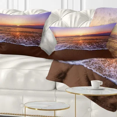 Design Art Orange Tinged Sea Waters At Sunset - Sea & Shore Printed Throw Pillow