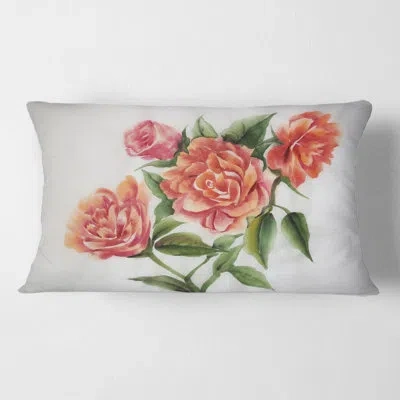 Design Art Orange Vintage Roses - Traditional Printed Pillow