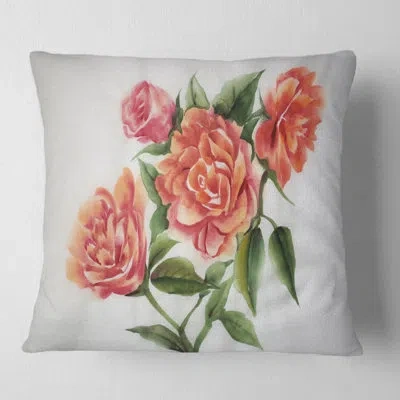 Design Art Orange Vintage Roses - Traditional Printed Throw Pillow In Red