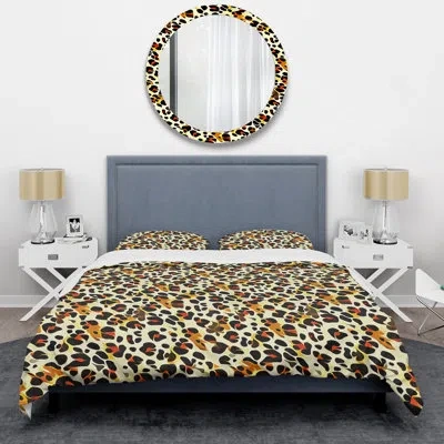 Design Art Orange/black/white Microfiber 3 Piece Duvet Cover Set In Orange,black,white