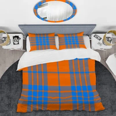 Design Art Orange/blue Microfiber 3 Piece Duvet Cover Set In Orange,blue