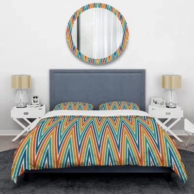 Design Art Orange/blue/white Microfiber 3 Piece Duvet Cover Set In Orange,blue,white