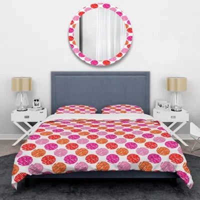 Design Art Orange/pink Microfiber 2 Piece Duvet Cover Set In Pink;orange