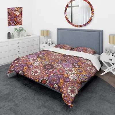 Design Art Orange/purple/brown Microfiber Duvet Cover Set In Orange,purple,brown